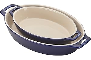 Staub Ceramics Oval Baking Dish Set, 2-Piece, Dark Blue