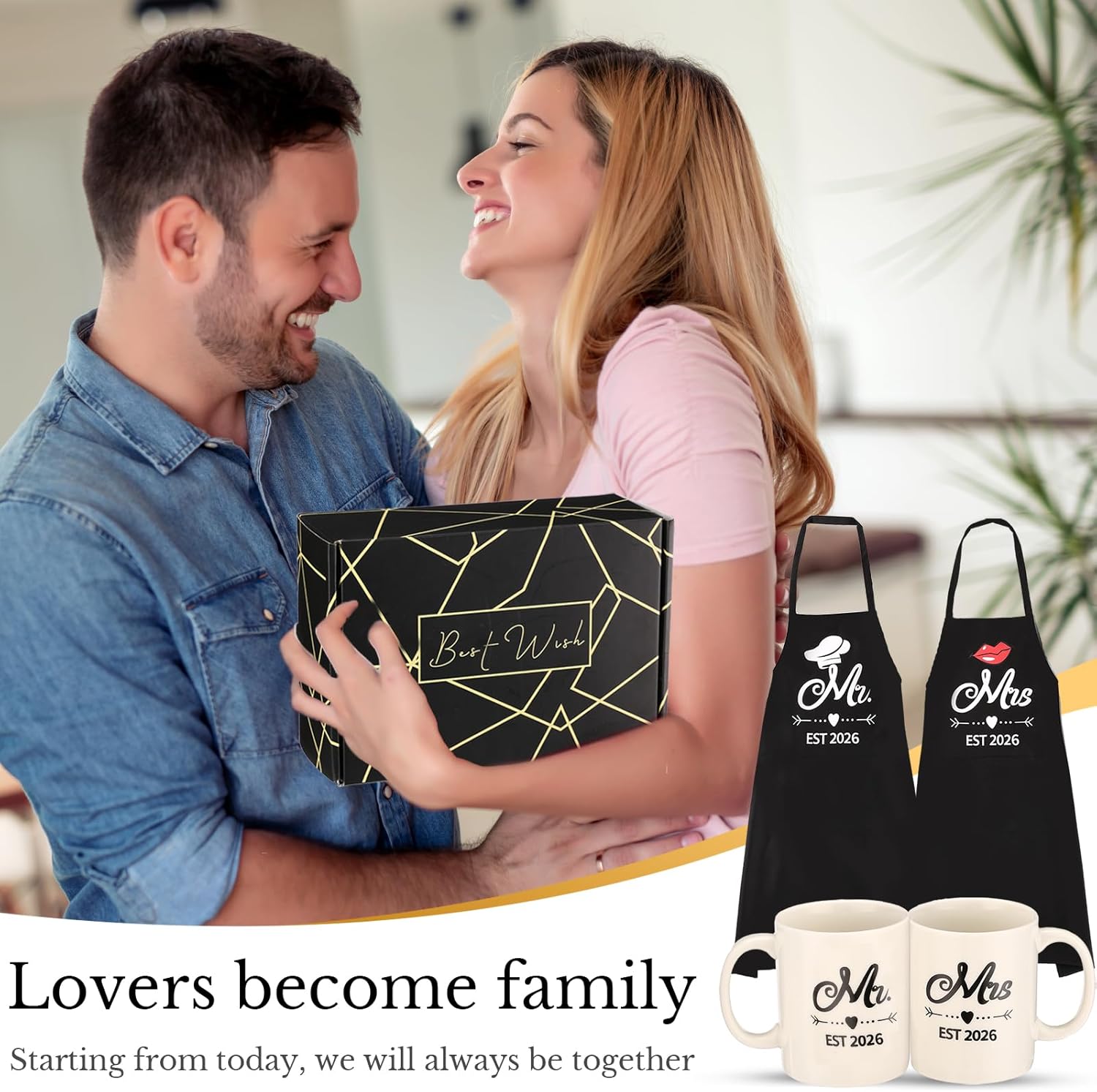 Mr and Mrs Est 2026 Mug and Apron Set, Wedding Engament Anniversary