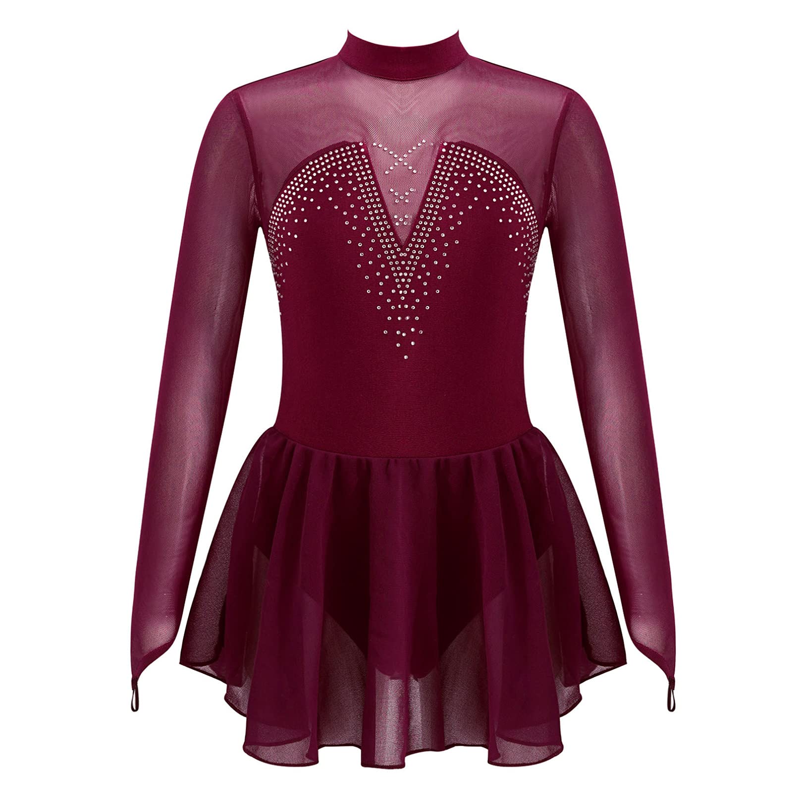 TiaoBug Maillot de Patinaje Artístico para Niña Manga Larga Vestido Lentejuelas de Danza Ballet Leotardo Gimnasia Rítmica Competición Disfraz de Bailarina