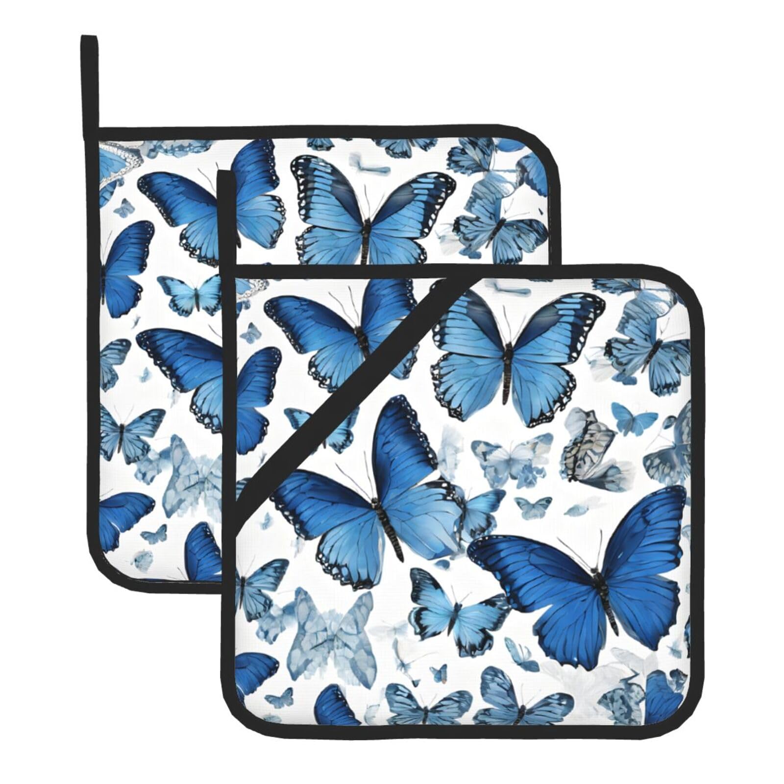 Maniques résistants à la chaleur papillons bleus avec boucle