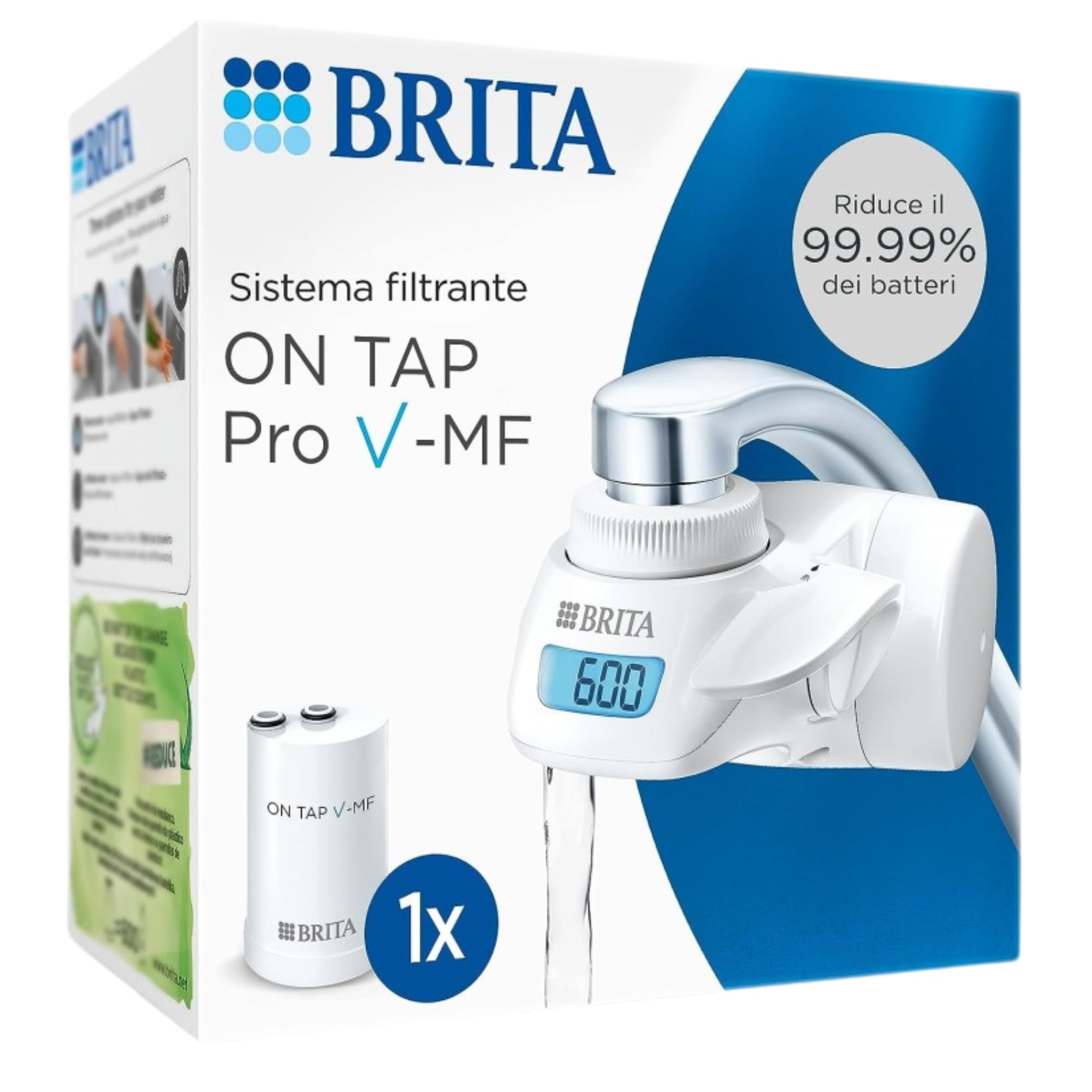 Brita Kit Completo : 1 Sistema Filtrante On Tap (con incluso 1 Filtro)+ 1 Filtro di Ricambio + 5 panni Microfibra