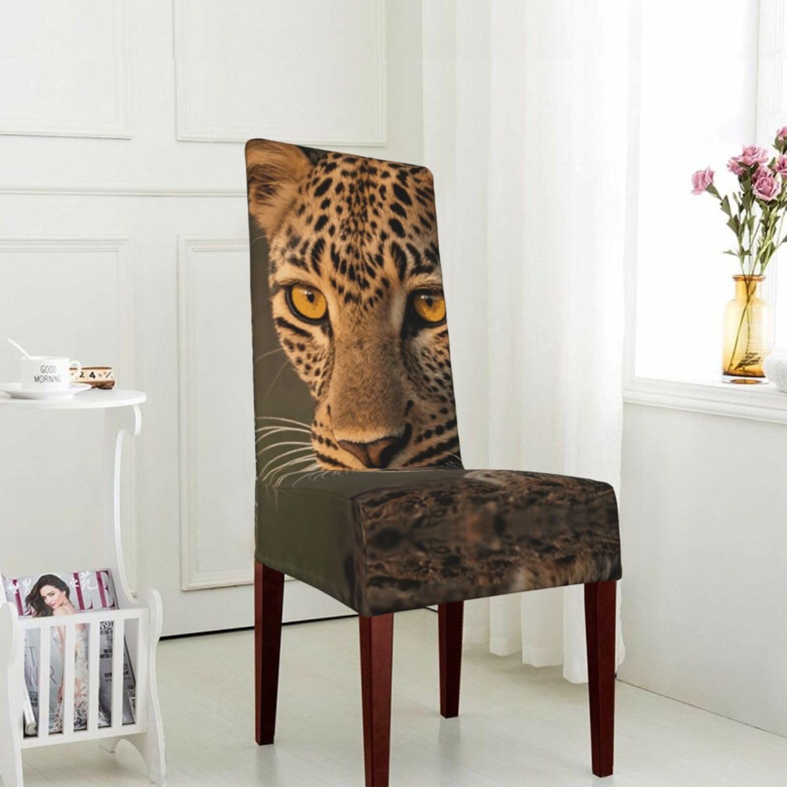 FekiLoot Stretch Dining Room Chair Covers Removable Washable Parsons Chair Slipcovers Cheetah Chair Seat Protector Cover for Hotel, Office, Ceremony, Banquet, Wedding Party
