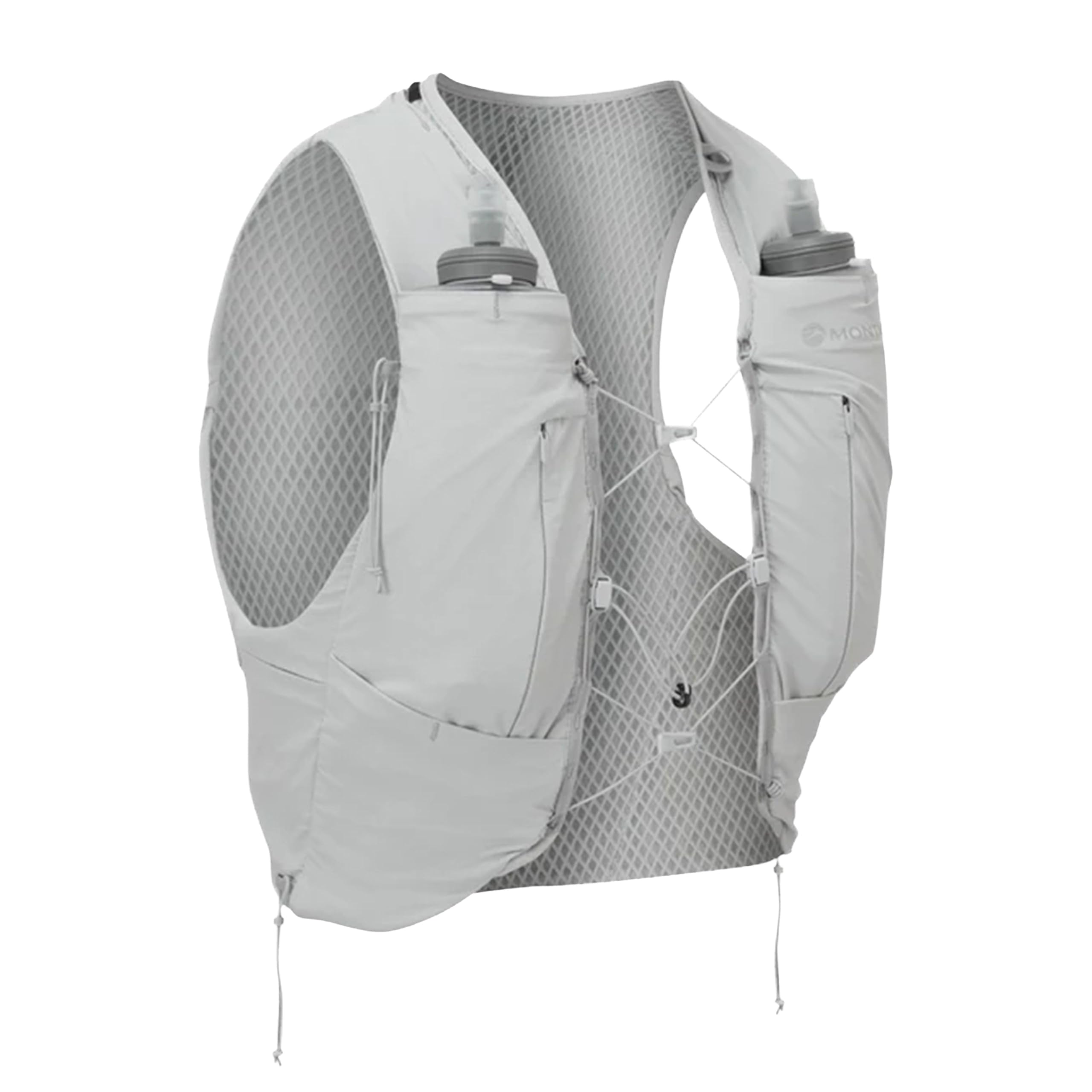 Montane Gecko VP 5+ Running Vest, Lightweight, with 2x 500ml Soft Flasks, BOUNCE CONTROL, 85% Nylon, 15% Elastane, 202g, Trail Running (White, S)