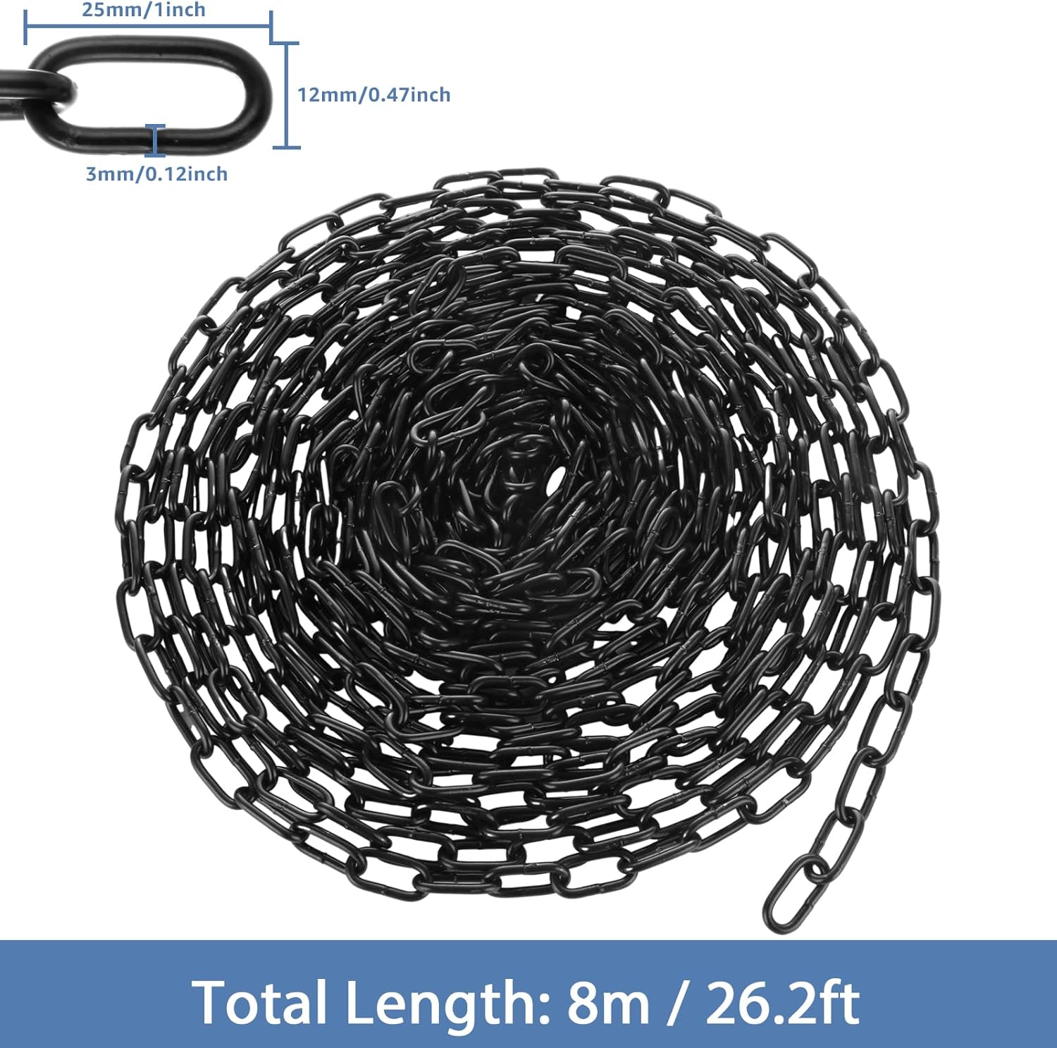 1/8" Black Chain Link 26.2 ft Long Heavy Duty Chain Metal Decorative Chain for Hanging Plants, Basket, Picture Bulk Carbon Steel Chain for Light Fixture, Chandelier, Lamp, Clothes, Dog Leash - Image 2