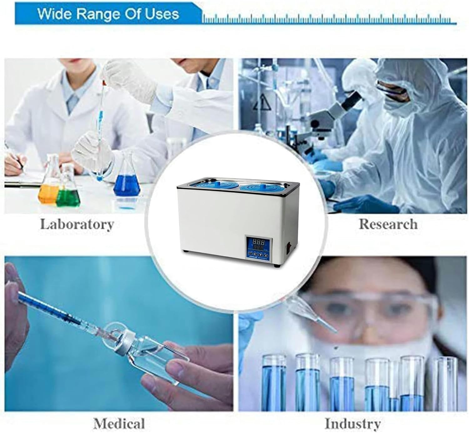 AMNOOL Digital Water Bath, 6-Liter Universal Constant Temperature Water Bath, with Digital Screen and Protective Cover, Laboratory Stainless Steel Coated Water Tank