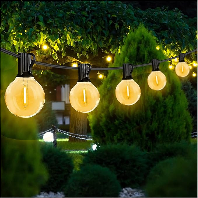 DAYBETTER 25FT Outdoor String Lights Waterproof,Patio Lights with 12 Shatterproof Dimmable LED Edison Bulbs(+1 Spare),Connectable G40 Globe String Lights for Outside Garden Yard Porch,Black Wires