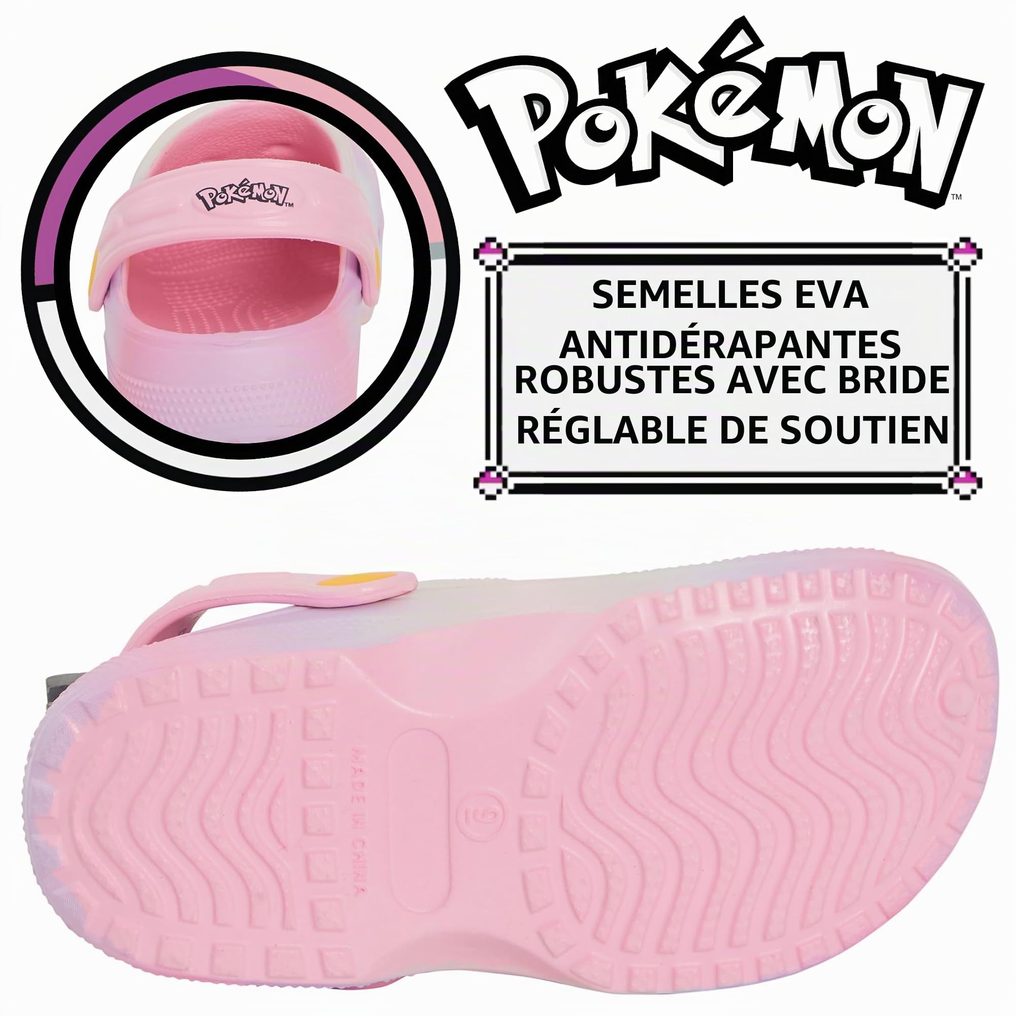 Pokémon Sabots Fille avec Breloques Sandales Enfants Pikachu Évoli Ponyta Rondoudou Tongs Plage Vacances