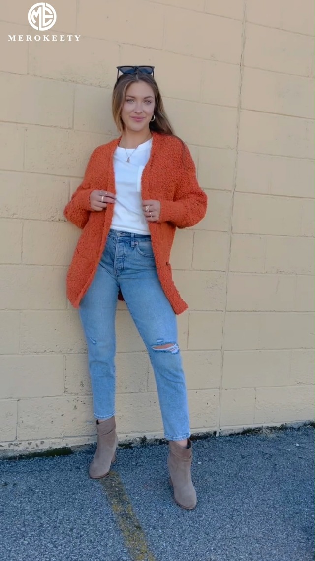 MEROKEETY Women's Long Sleeve Soft Chunky Knit Sweater Open Front Cardigan Outwear Coat A-Navy - Image 8