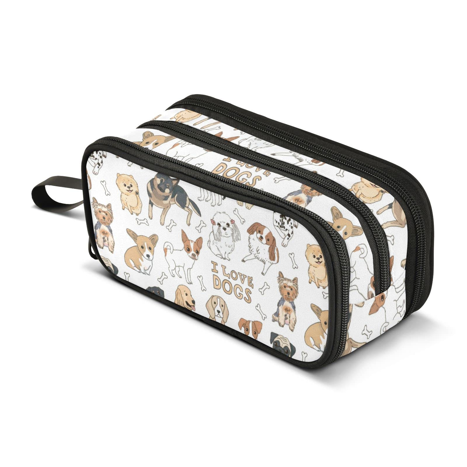 CHIFIGNO High Capacity Pencil Pen Case Cute Dog Cartoon Animals Pencil Bag Organizer Cases Office College School Pencil Pouch Portable Cosmetic Bag Storage Organizer