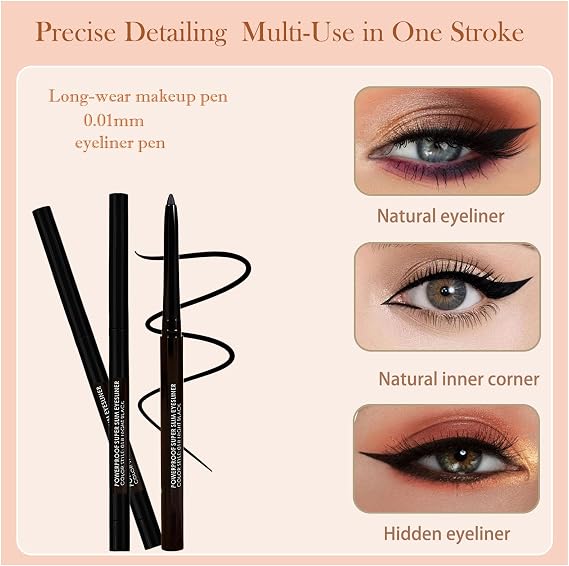 Waterproof Gel Eyeliner Pencil Set – Classic Black, Long-Lasting, Smudge-Proof, Soft Creamy Formula with Ultra-Fine Tip for Precise or Bold Lines, Smooth Application for Polished Eyes