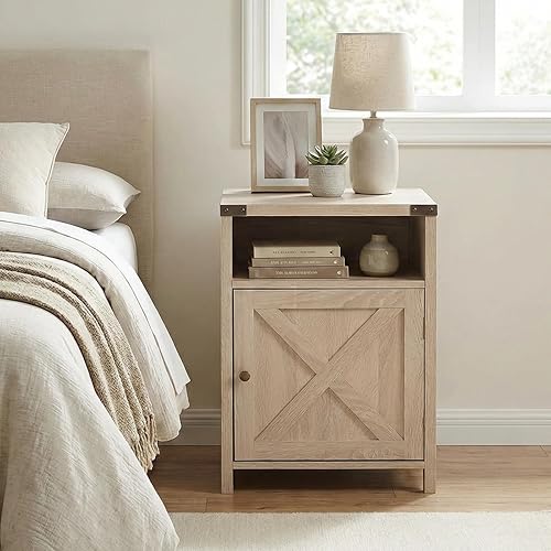 Miniatura 3 de Rainbow Sophia Mesita de noche, mesita de noche de granja con gabinete y estantes, 18 x 18 x 24 pulgadas, roble blanco
