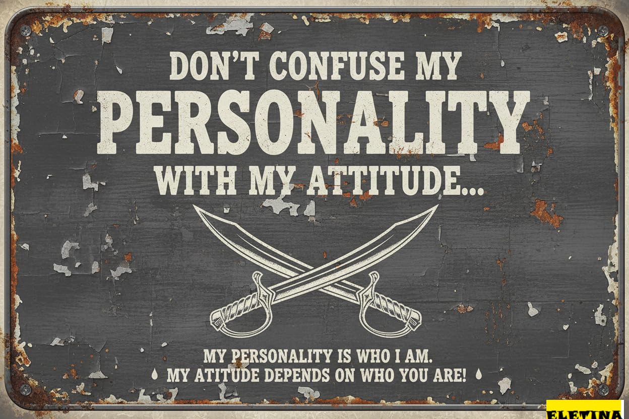 Vintage Metal Tin Sign Don't Confuse My Personality With My Attitude, Sarcastic Quotes Home Office Bedroom Outdoor Garage 8 X 12 Inch