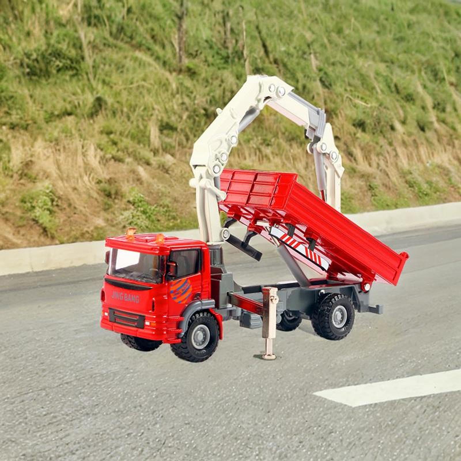 Almencla 1:60 Kran LKW Spielzeug, Valentinstagsgeschenke, Rollenspiel für Jungen Ab 3 Jahren, Druckguss Kran Modell, Spielzeug LKW für Den BAU, Rot