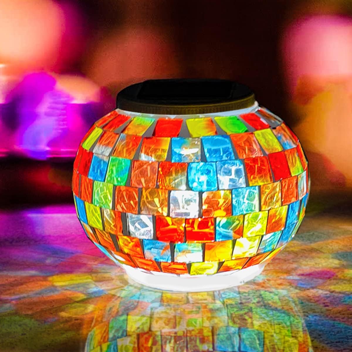 ZYLiWoo Color Changing Solar Powered Mosaic Glass Ball Garden Lights, Solar Table Light Waterproof, Solar LED Night Light for Garden, Terrace, Party, Yard, Outdoor/Indoor Decoration, Ideal Gift - - 