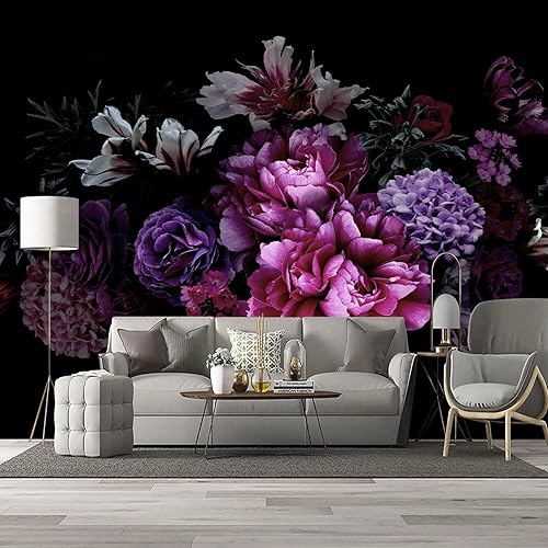 Miniatura 2 de Papel tapiz floral de peonía negra para dormitorio, flores botánicas moradas, murales de hojas, sala de estar, fondo de televisión, mural de pared