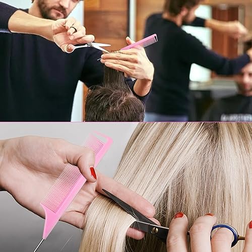 Miniatura 9 de Peines de cola de rata, 12 unidades, peines de metal de carbono para mujeres, niñas, para cabello rizado, trenzado, peinado (negro)