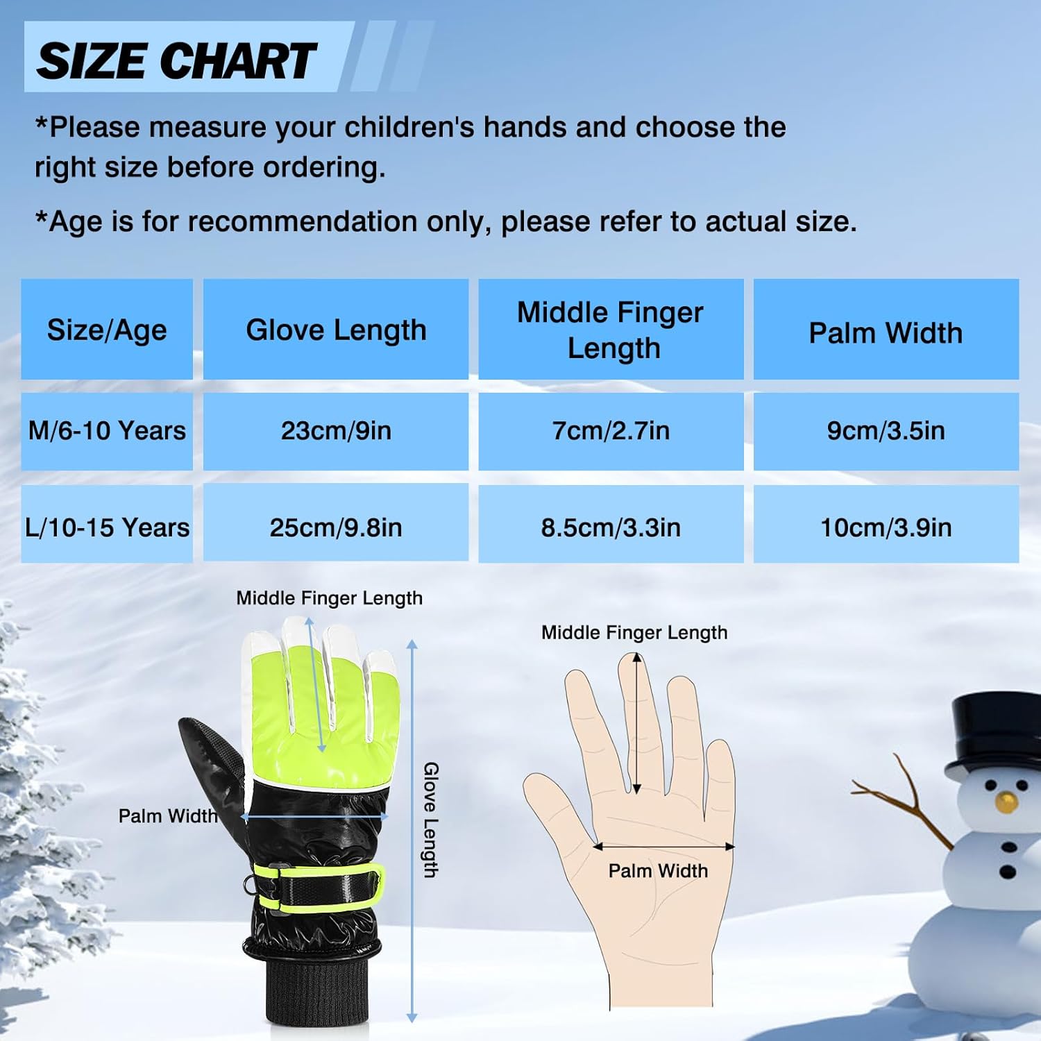 MoKo Kids Winter Snow Gloves, Waterproof Ski Gloves with Elastic Cuffs, Windproof Kids Ski Glove, Thermal Kid Snow Glove for Children Aged 6-15, Skiing, Snowboarding, Sledding, Cycling - Image 7