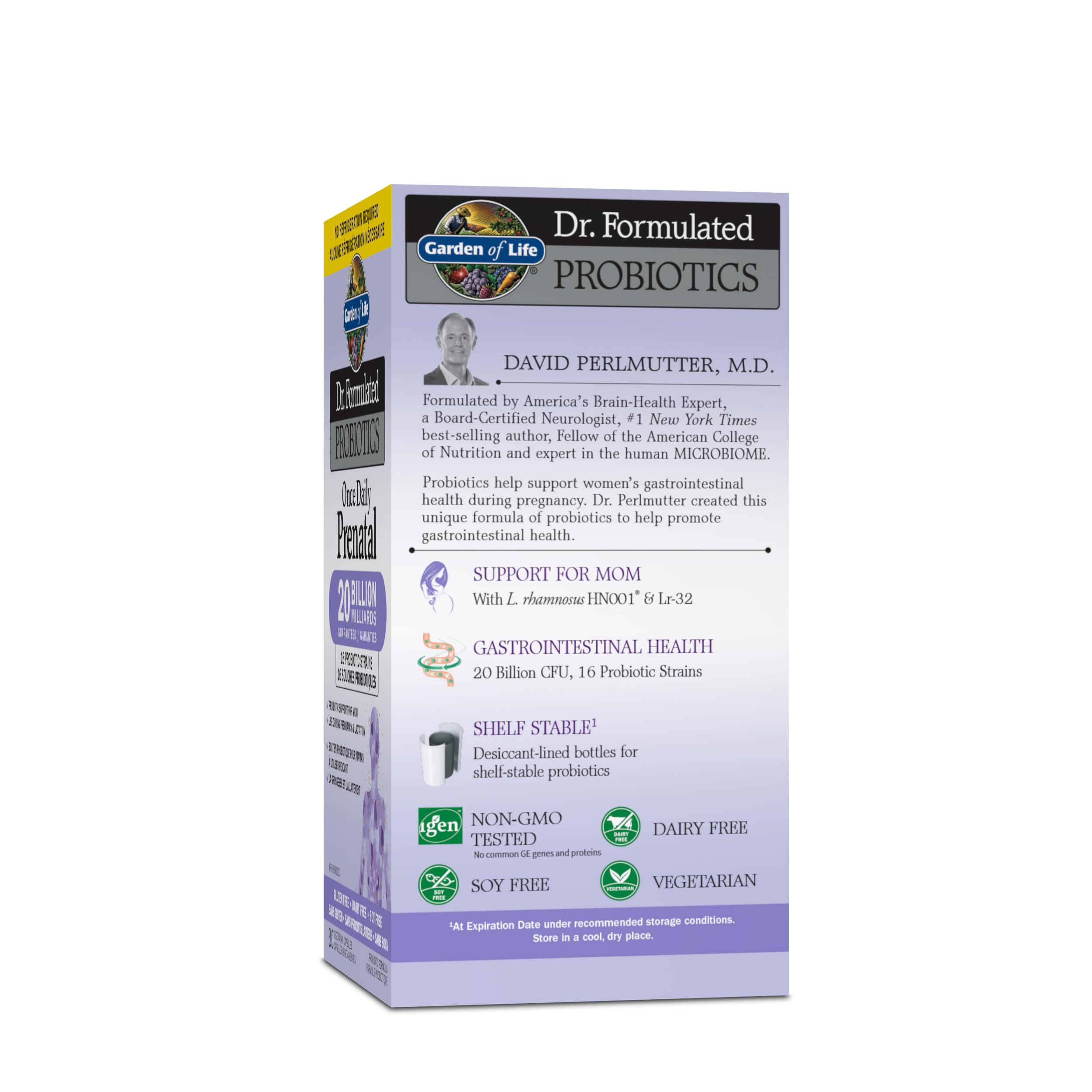 Garden of Life Dr. Formulated Probióticos Diarios Prenatales - Fórmula para Salud Digestiva y Soporte Inmune - 30 Cápsulas Vegetarianas