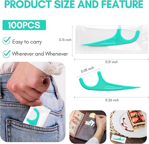 Miniatura 4 de FAMILIFE Púas de hilo dental envueltas individualmente, 100 púas de hilo dental de menta, palillos de dientes con embalaje individual portátil,