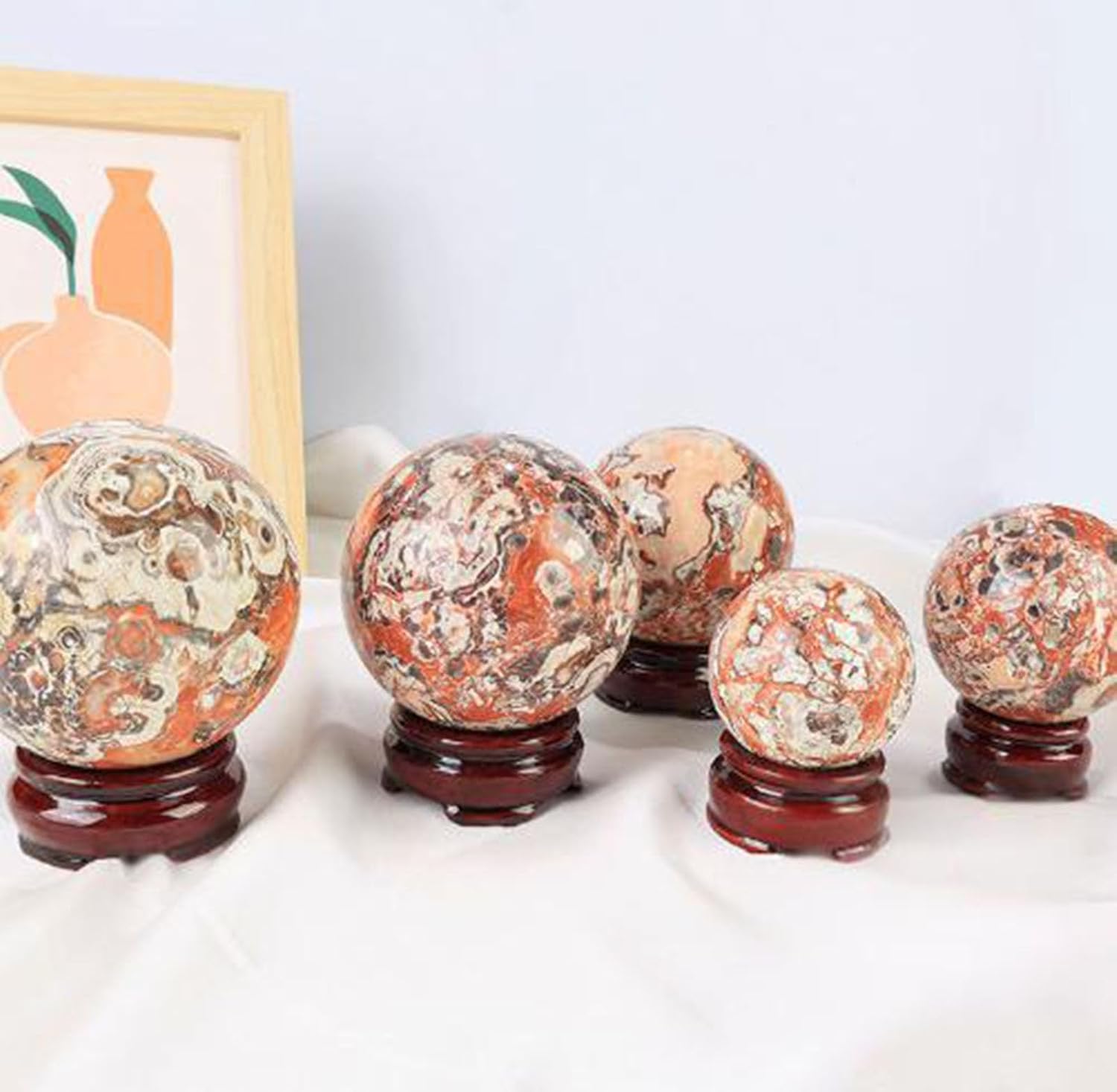 Crystal Money Agate Ball Decor Sphere with Wooden Sta 【アイアンアートハンギングオーナメントウェルカムゲストパイン】