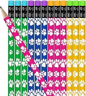 ArtCreativity Paw Print Pencils for Kids - Set of 12 Colorful Wooden Writing Pencils with Erasers, Fun Dog & Cat Themed School Supplies and Animal Party Favors for Classroom Rewards