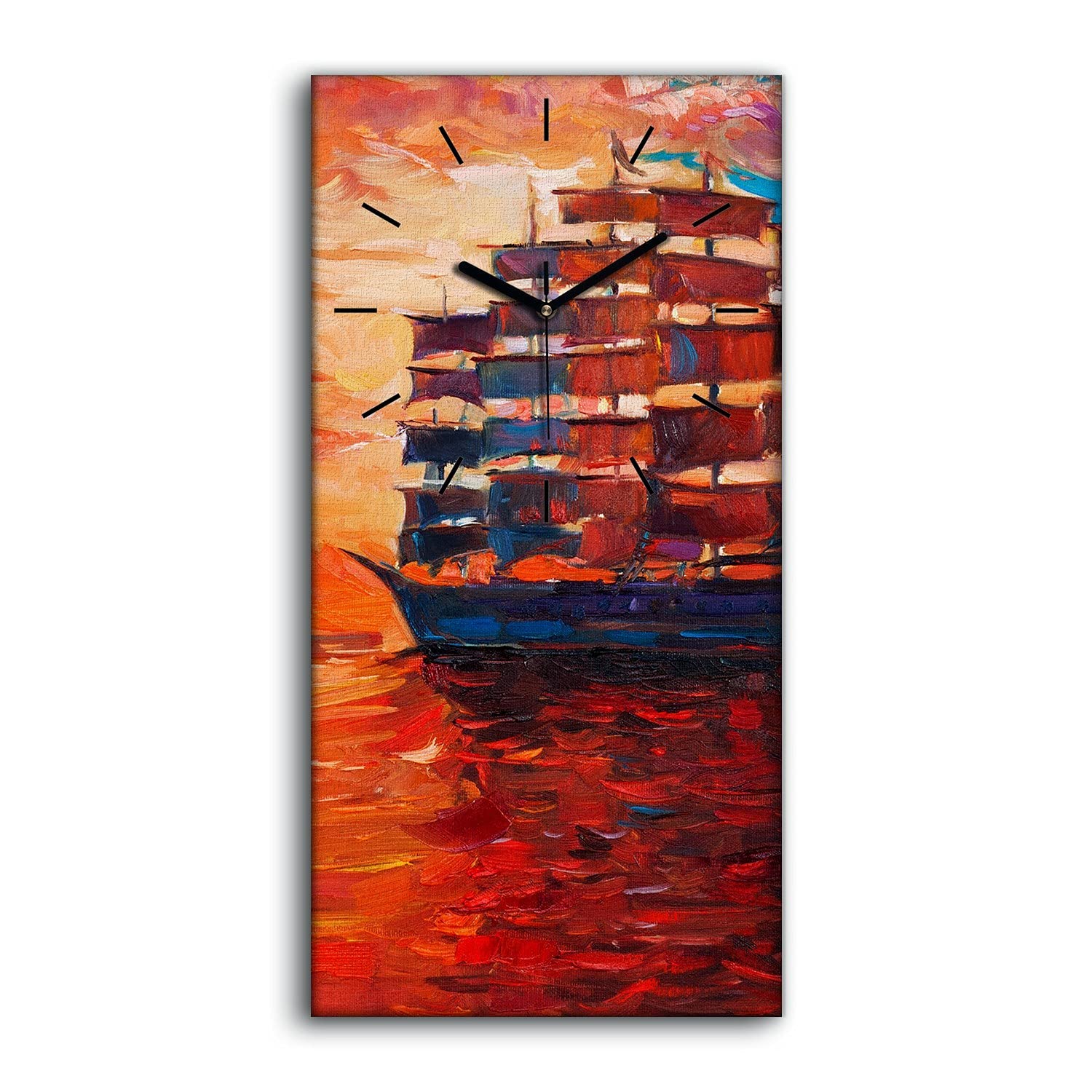 Horloge sur Toile 30x60cm Décoration Art Mural Navire Frégate