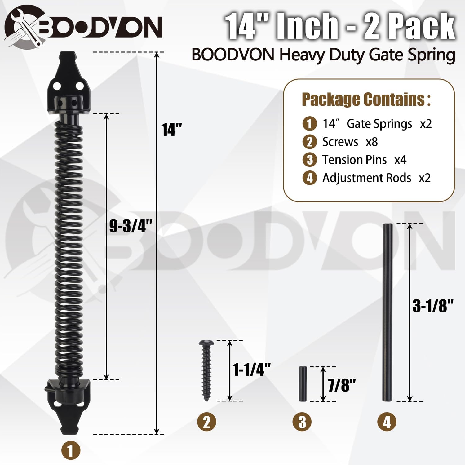 14" Gate Spring Self Closing Heavy Duty Door Springs to Close Door, Adjustable Tensioner Automatic Gate Closure, Gate Spring for Wooden Gate, Vinyl Fence, Steel Door(Black, 2 Pack)