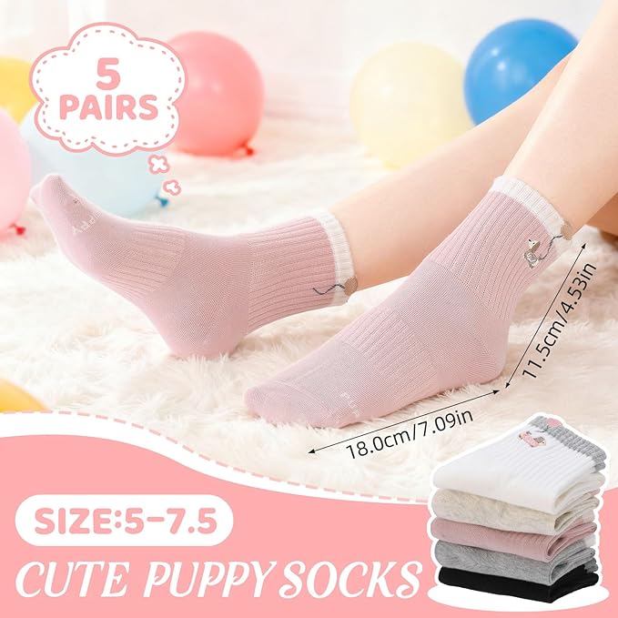 5 Pares de Calcetines de Algodón Bordados para Mujer con Estampado de Gato miniatura 5