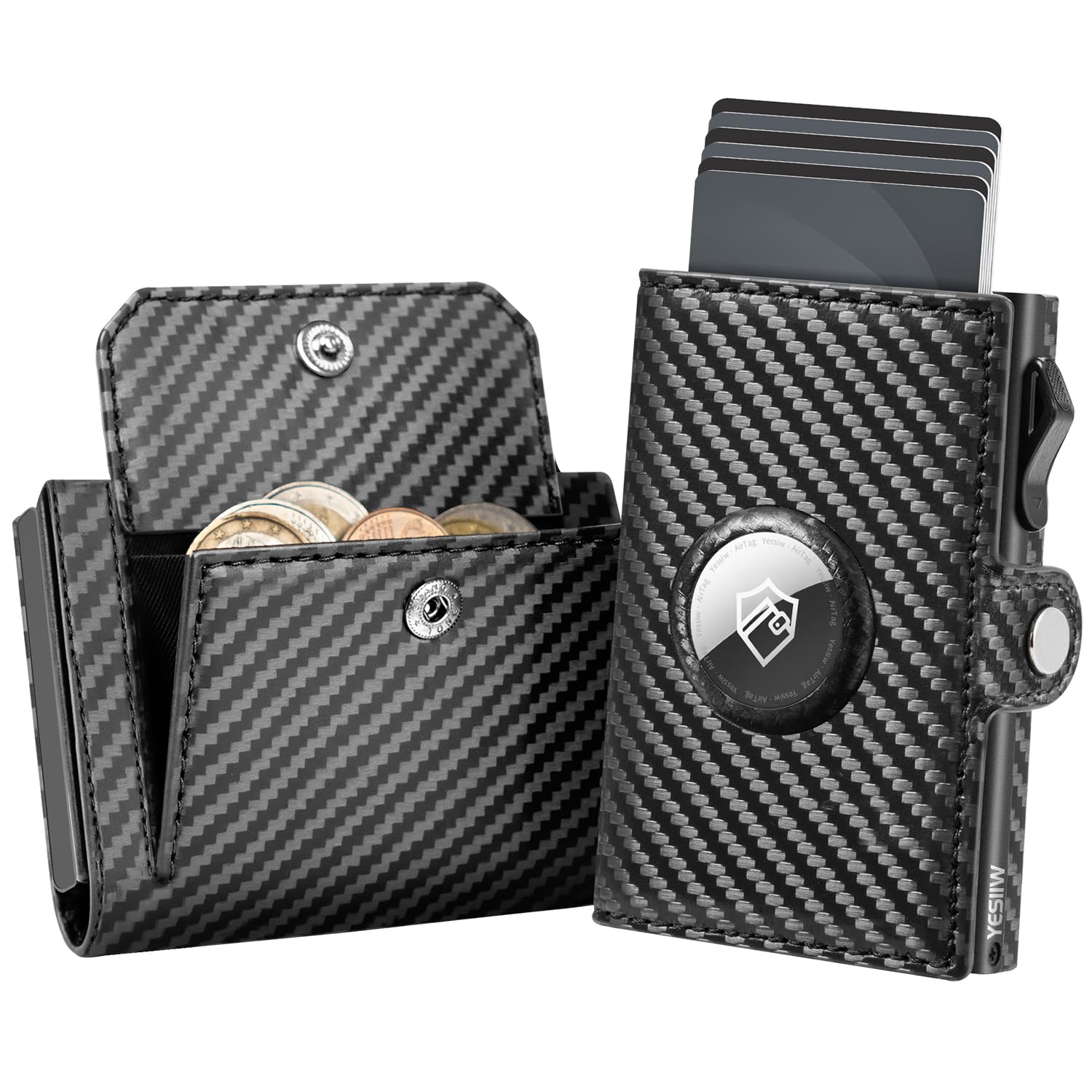 Portafoglio Uomo AirTag Porta Carte di Credito Uomo Portacarte Portafoglio Slim RFID Airtag Wallet Porta Airtag Apple Smart Tag Portamonete Capacità per 9-12 carte Finestra ID di Tasca per Monete