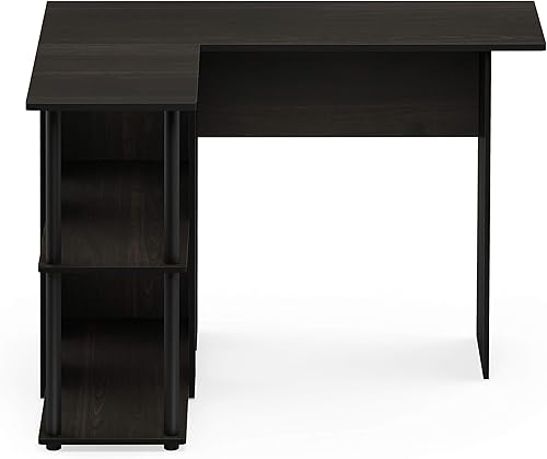 Miniatura 71 de Furinno Abbott - Escritorio para computadora en forma de L con estantería de tubos de acero inoxidable, americano/cromado 2-Roble