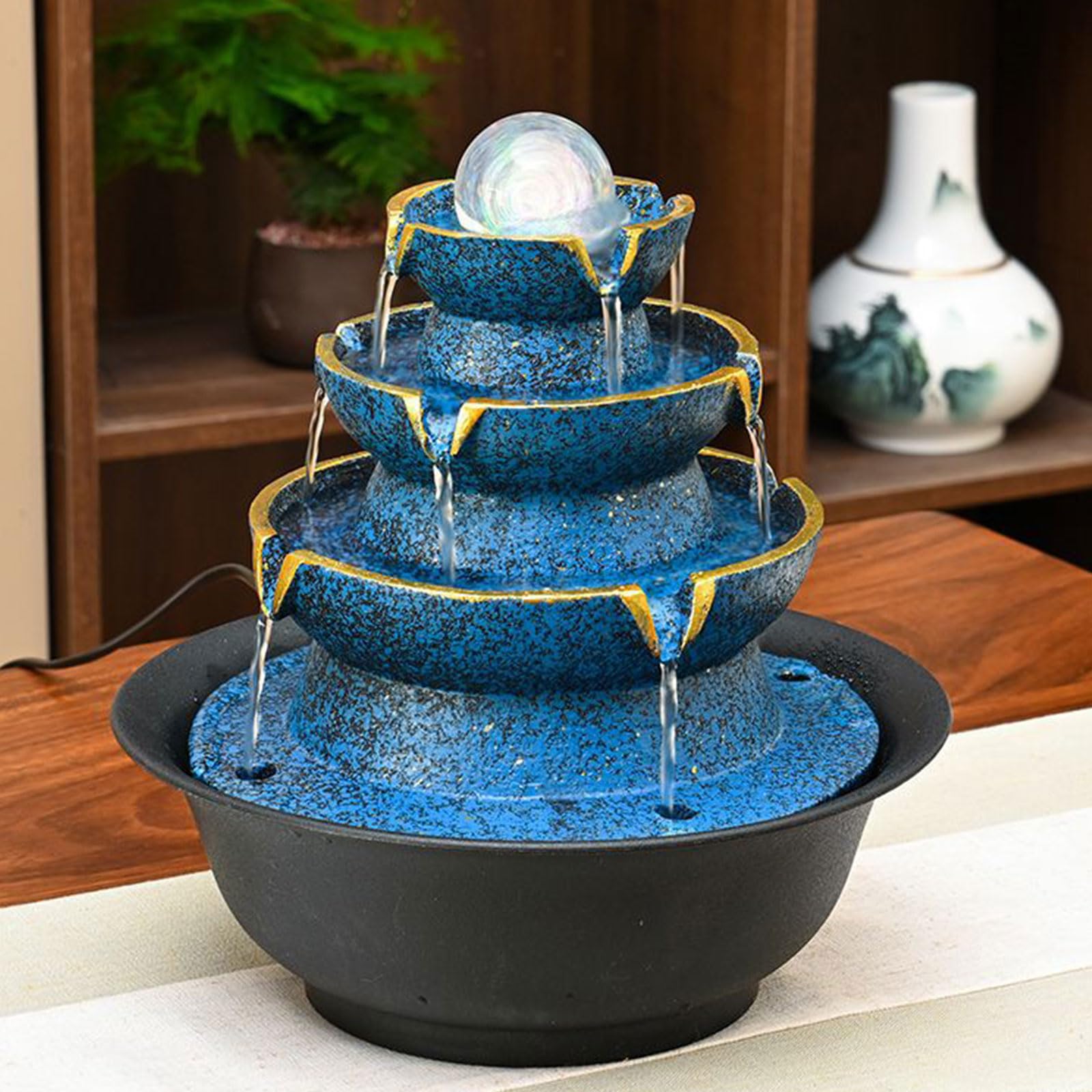 Fuente Decorativa de jardín, Fuente de Agua con Cascada, de Resina, con Efecto de Niebla, Bola de Cristal, Bomba de Agua, decoración para salón, Dormitorio, Oficina