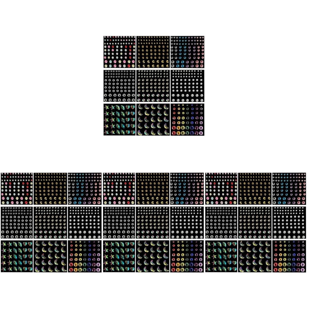 Healeved 4 Set Adesivo Con Gemme Per Il Viso Catena Liquido Gioielli Per Il Viso Adesivi Per Decorazioni Facciali Ciondoli Scintillanti Evidenziatore Tavolozza Festival Acrilico 9 Fogli*4