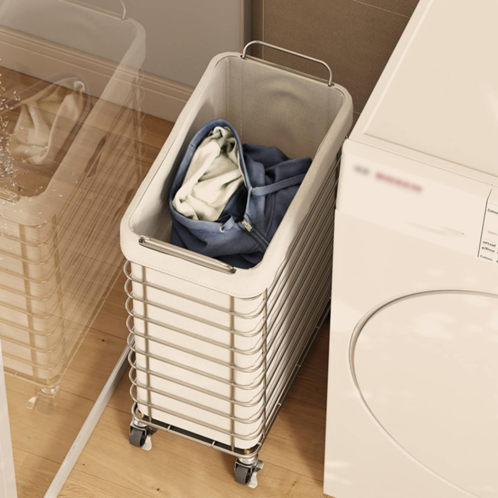 Cesto de Ropa con Ruedas Gran Capacidad Cubo de Lavandería Multifuncional Cesto Ropa Ventilado para Baño, Cesto De Ropa Sucia Con Bolsa De Almacenamiento