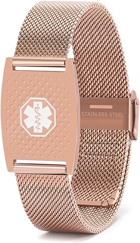 Miniatura 6 de Pulseras de identificación de alerta médica personalizadas para mujeres y niñas, grabado gratuito, correa ajustable de malla de liberación rápida,