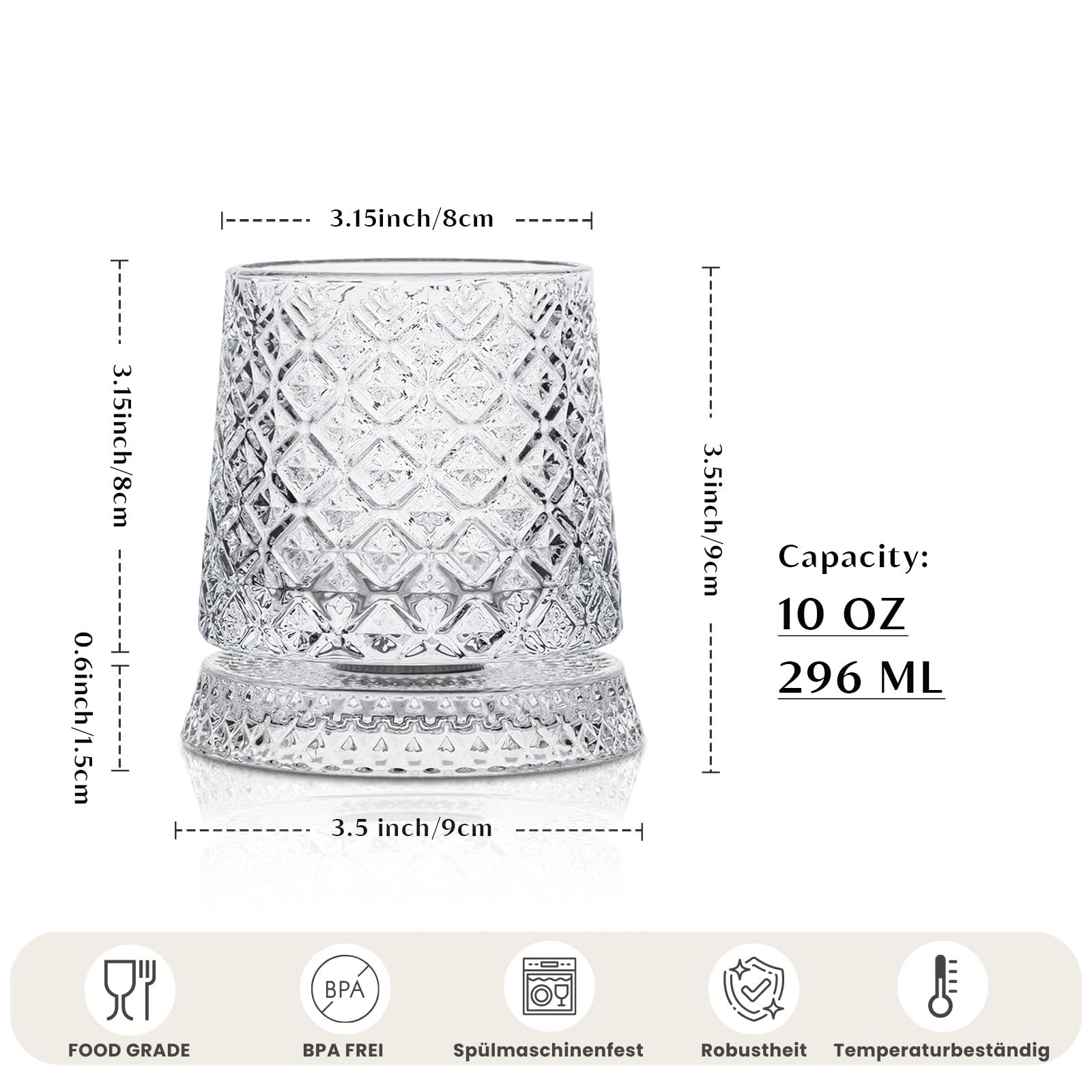 INSETLAN 2er Set Kreisel Whiskygläser 300ml, Rotierende Whiskeygläser Kristallglas, Old Fashioned Wiskeygläser- set für Scotch, Bourbon & Cocktails, Besonderes Männer Geschenk (Schneeflocken)