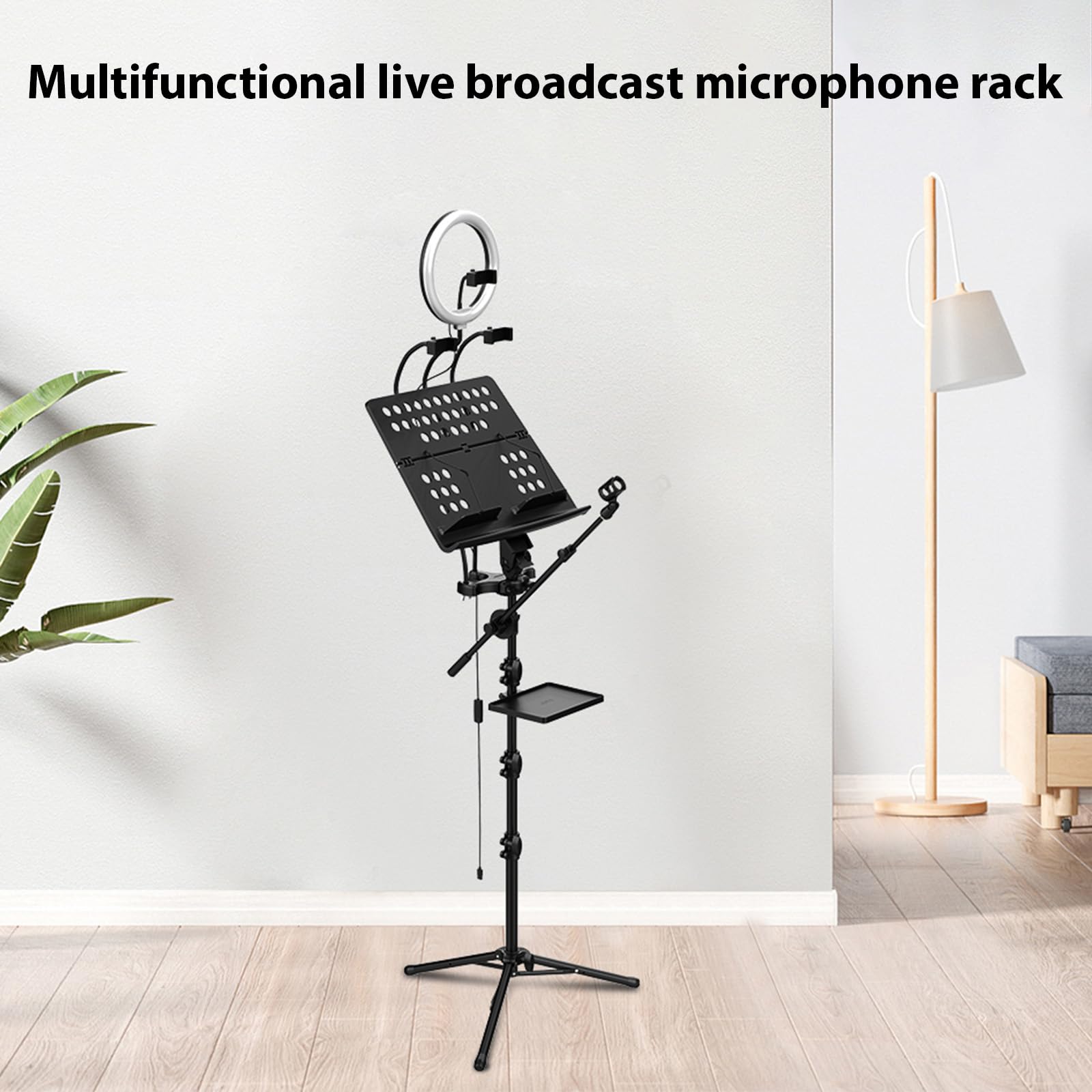 pied de micro,HUIOP GMS-01 Pupitre de Musique Portable Support de Microphone de Streaming en Direct Multifonctionnel Détachable pour la Diffusion Directe Support de Microphone de Streaming en D