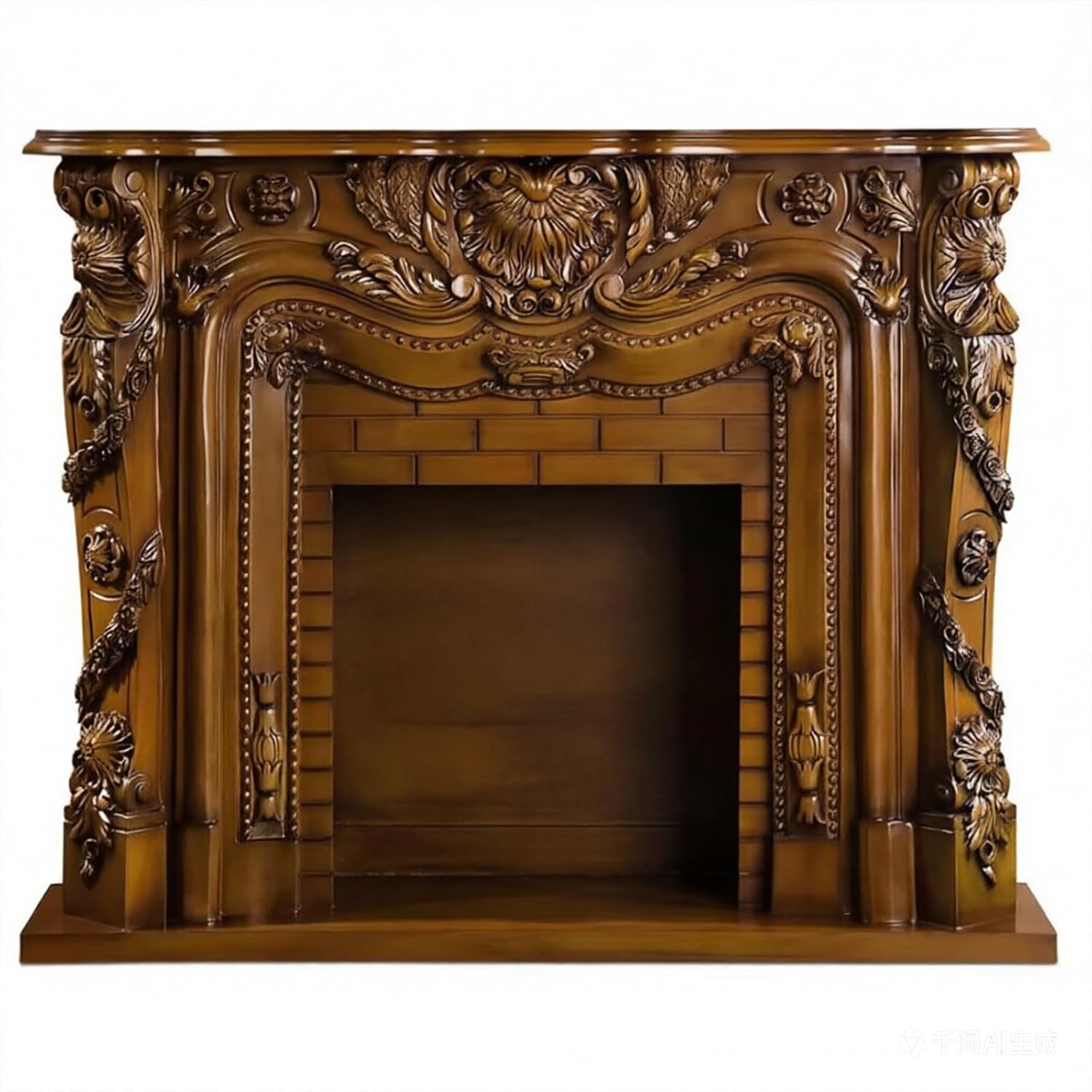 Fireplace Mantel Surround Ornate Solid Oak Fireplace Mantel with Relief Details Classic Decorative(Natural)
