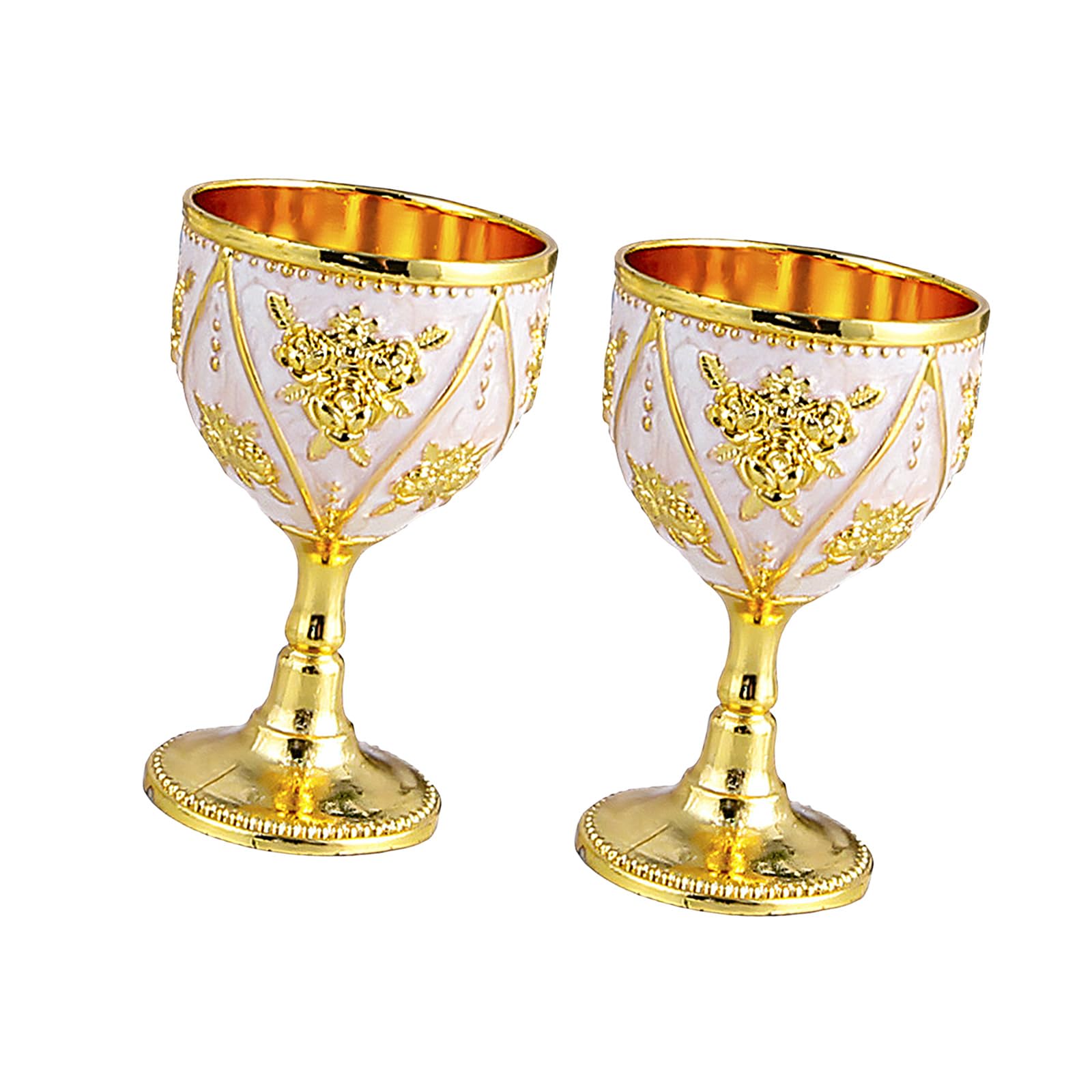 Shntig 2 Piece Flower Embossing Metal Goblet Shot Glasses for Cocktails Whiskeys Drinking Cup for Parties and Home Decoration Metal Liquor Cups