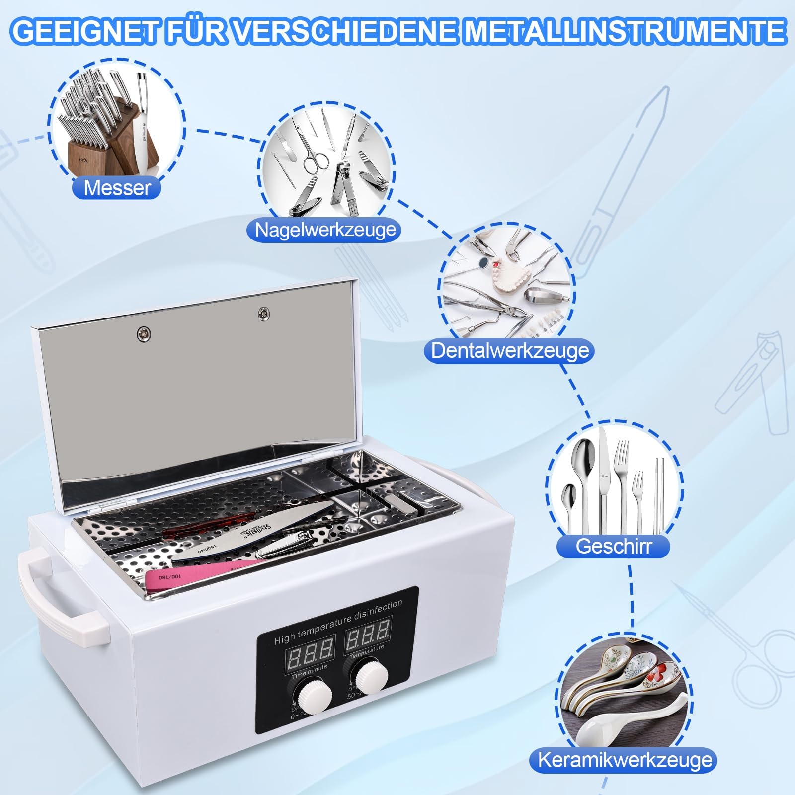 300W Heißluftsterilisator Desinfektion mit Hochtemperatur-Trockner & Timer | Sterilisator für Werkzeuge & Tücher | Ideal für Zahnarzt, Labor, Beauty-Salon & Nagelstudio