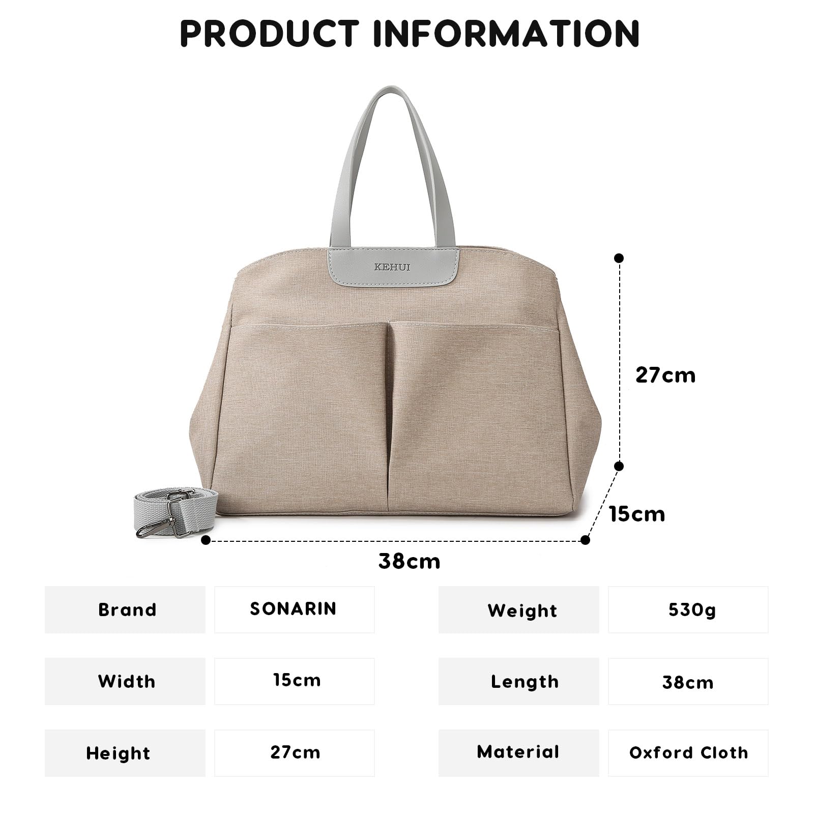 SONARIN Sac à Langer Multifonctionnel Léger pour Bébé, Bandoulière Imperméable de Maternité et Voyage avec Crochets de Poussette