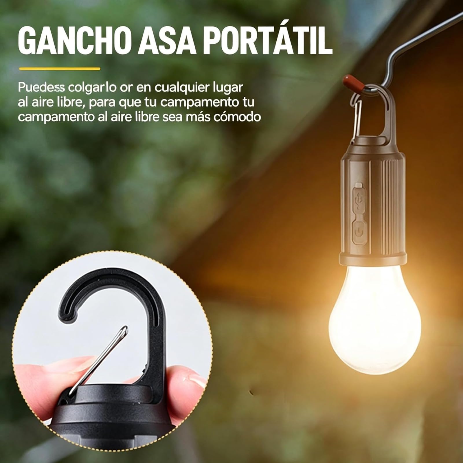 Bombilla Led Solar HookPro - Lámpara Solar Portátil Recargable, 3 Niveles De Luz, Ideal Para Acampadas, Senderismo, Escalada Y Viajes Con Mochila. (4 PCS)