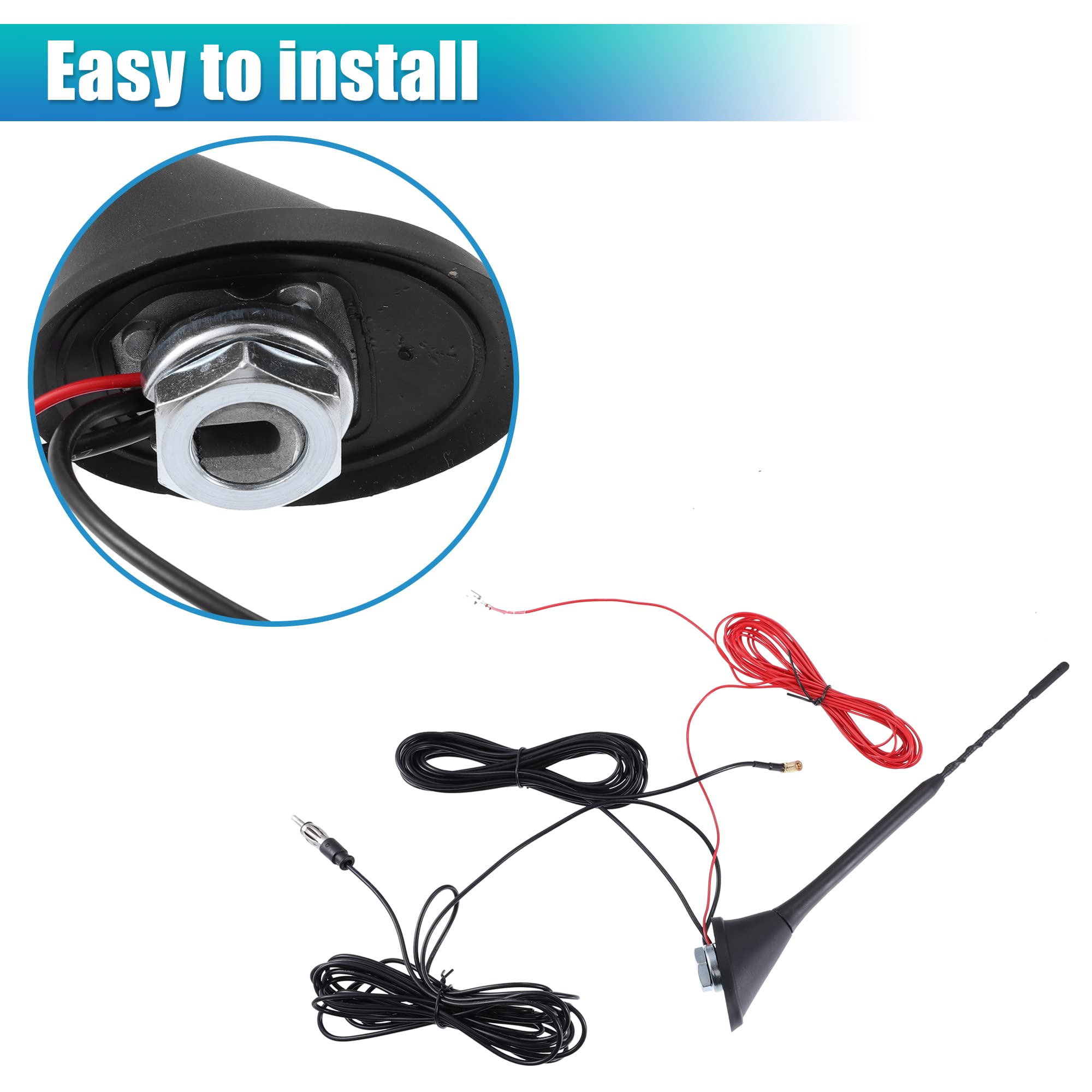 X AUTOHAUX Coche Am FM Radio Señal Antena Mástil con 5m Extensión Cable Negro