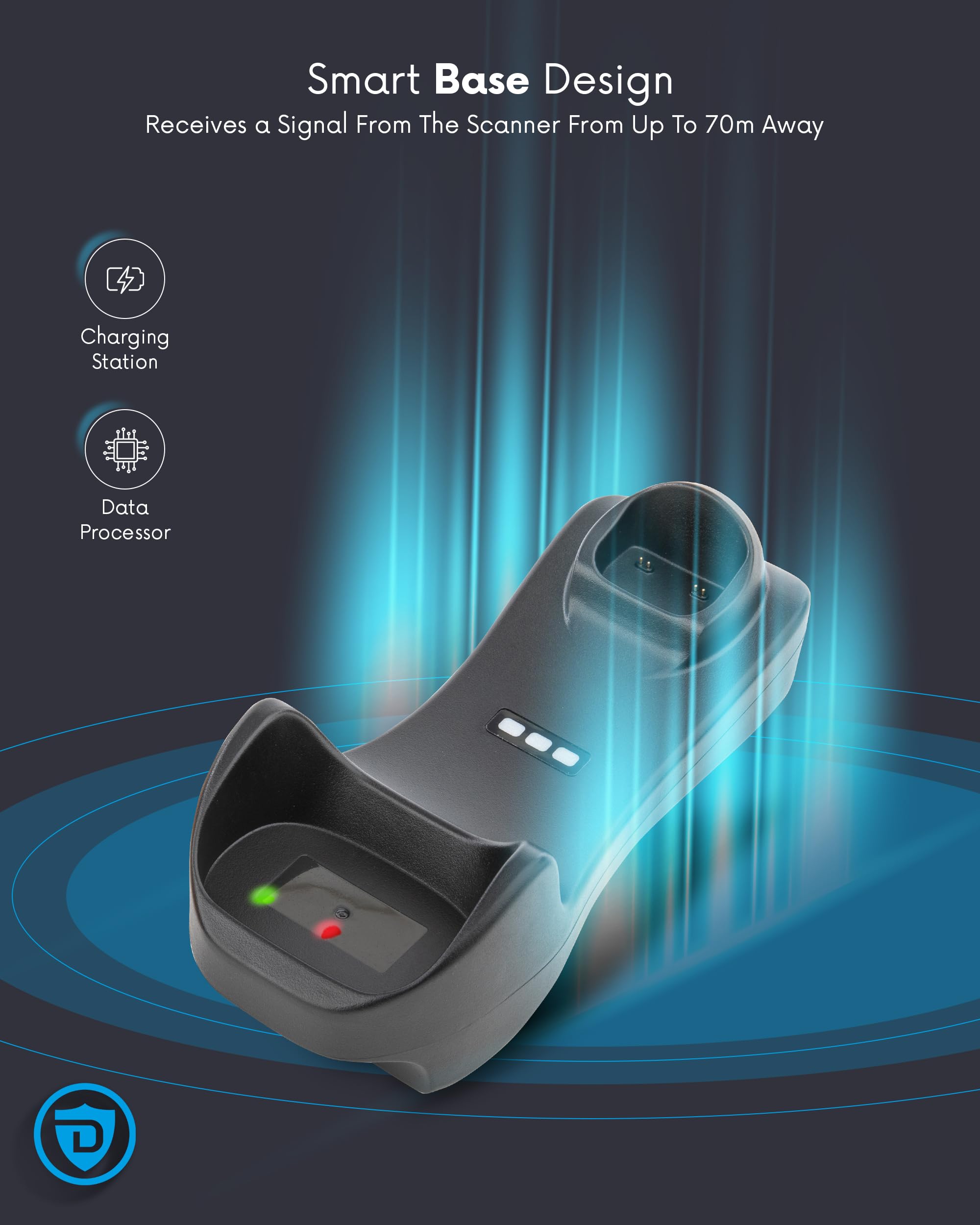 Scanner wireless per codici a barre e QR | Ingresso USB e Bluetooth | 3 modalità di funzionamento | Antipolvere e antigoccia | Design ergonomico | Batteria al litio ricaricabile (DB105)