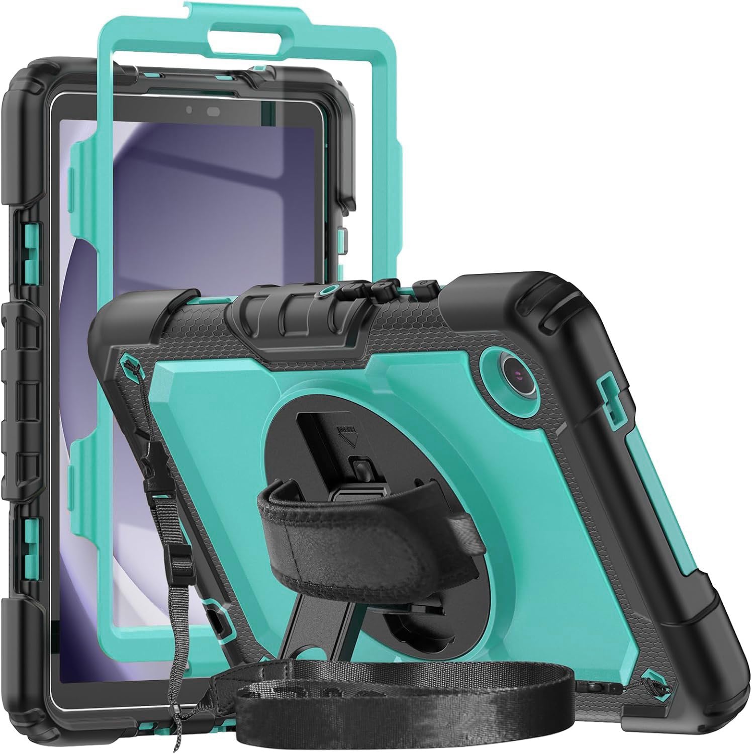 Herize Samsung Tab A9 8.7 Inch Case 2023 with Screen Protector Pen Holder | Three Layer Shockproof Defender Protective Cover W/Stand Hand Strap for Galaxy Tab A9 Model SM-X110/X115/X117