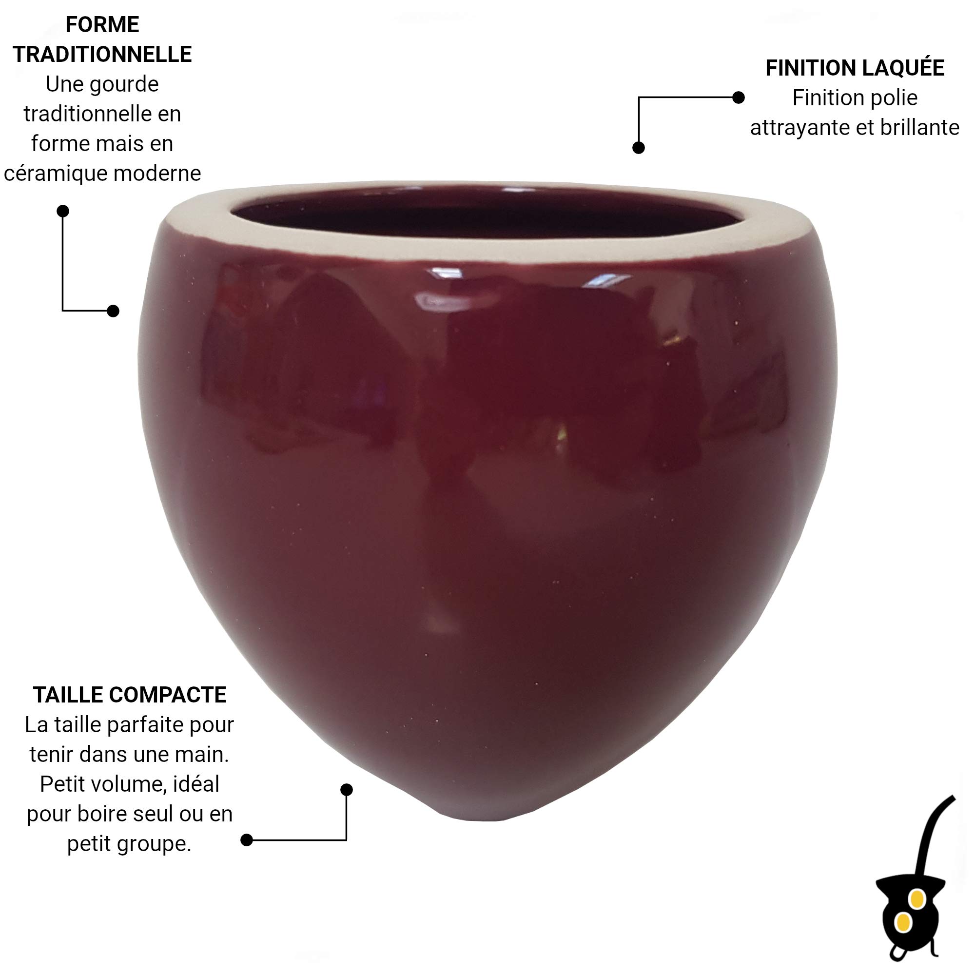 Gaucho Bruno Set Paille et tasse mate Yerba - Petite gourde en céramique, gobelet en acier inoxydable Bombilla Paille à boire - Kit de boissons réutilisable pour la maison et le voyage