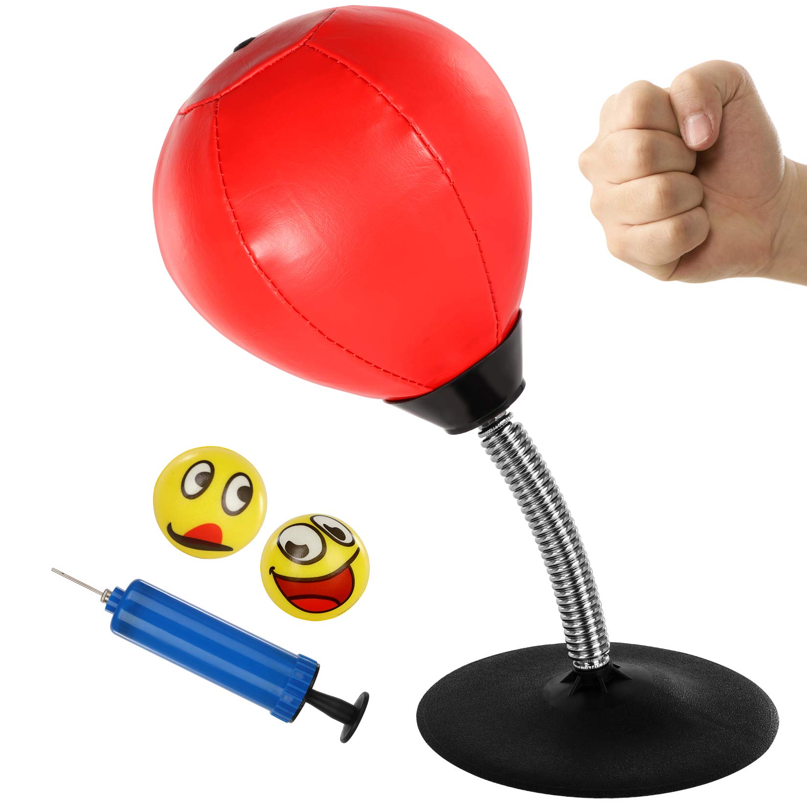Goldboy Desktop Punching Bag for Stress Buster, Suction Punching Bag with Big Stand and 2 Extra Stress Relief Balls, Mini Punching Bag for Desk with Stand, Boxing Reflex Punching Bag (Red)-picture-15