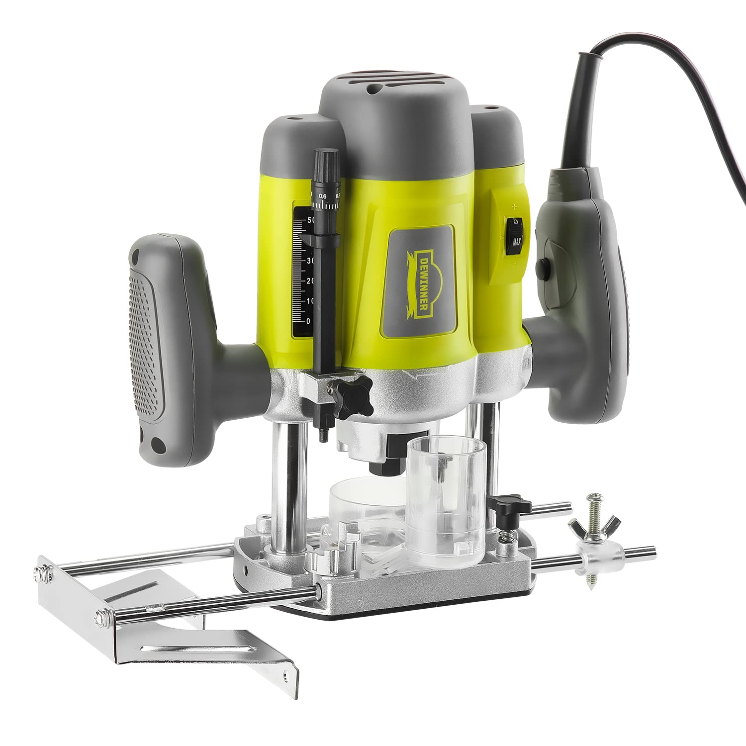 DEWINNER Elektronik Oberfräse Fräser 1200W,Ø 6 und 8 mm,Drehzahlregelung, Parallelanschlag, Absaugadapter, Set 12-teilig