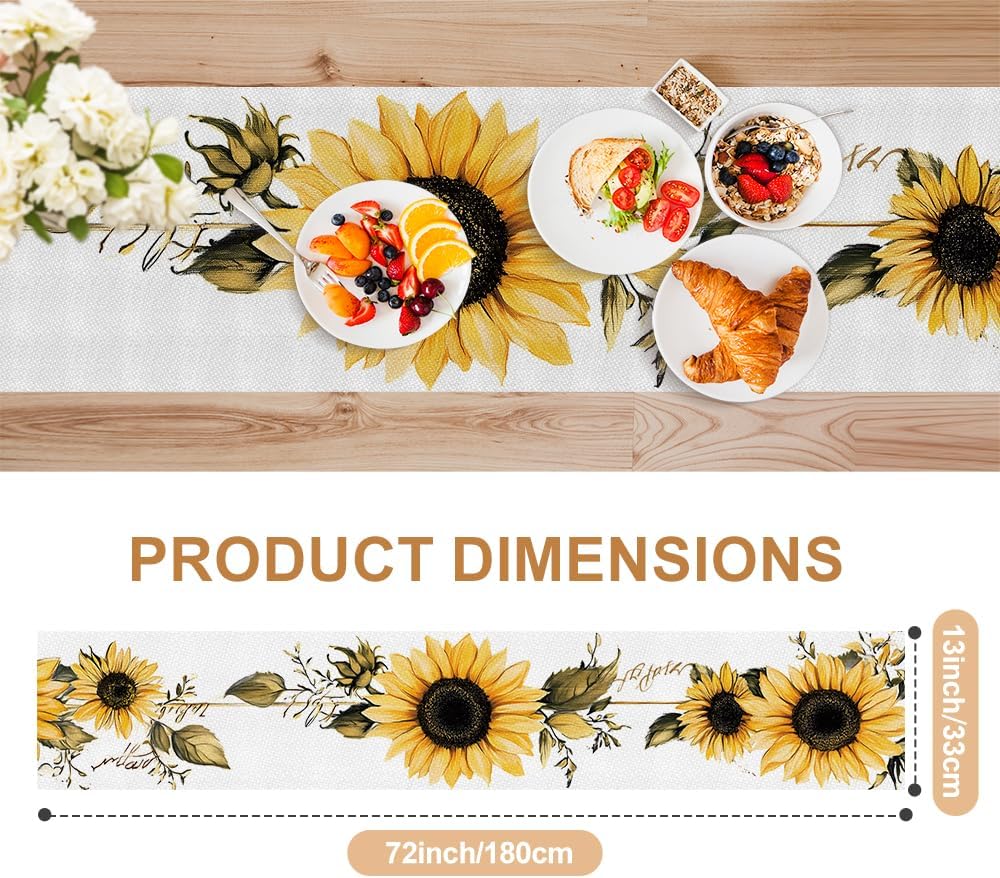 ANNA QUEEN Sunflower Table Runner 13 x 72 Inch for Dining Table,Spring Table Runner Seasonal Kitchen Dining Table Decoration for Home Party Decor