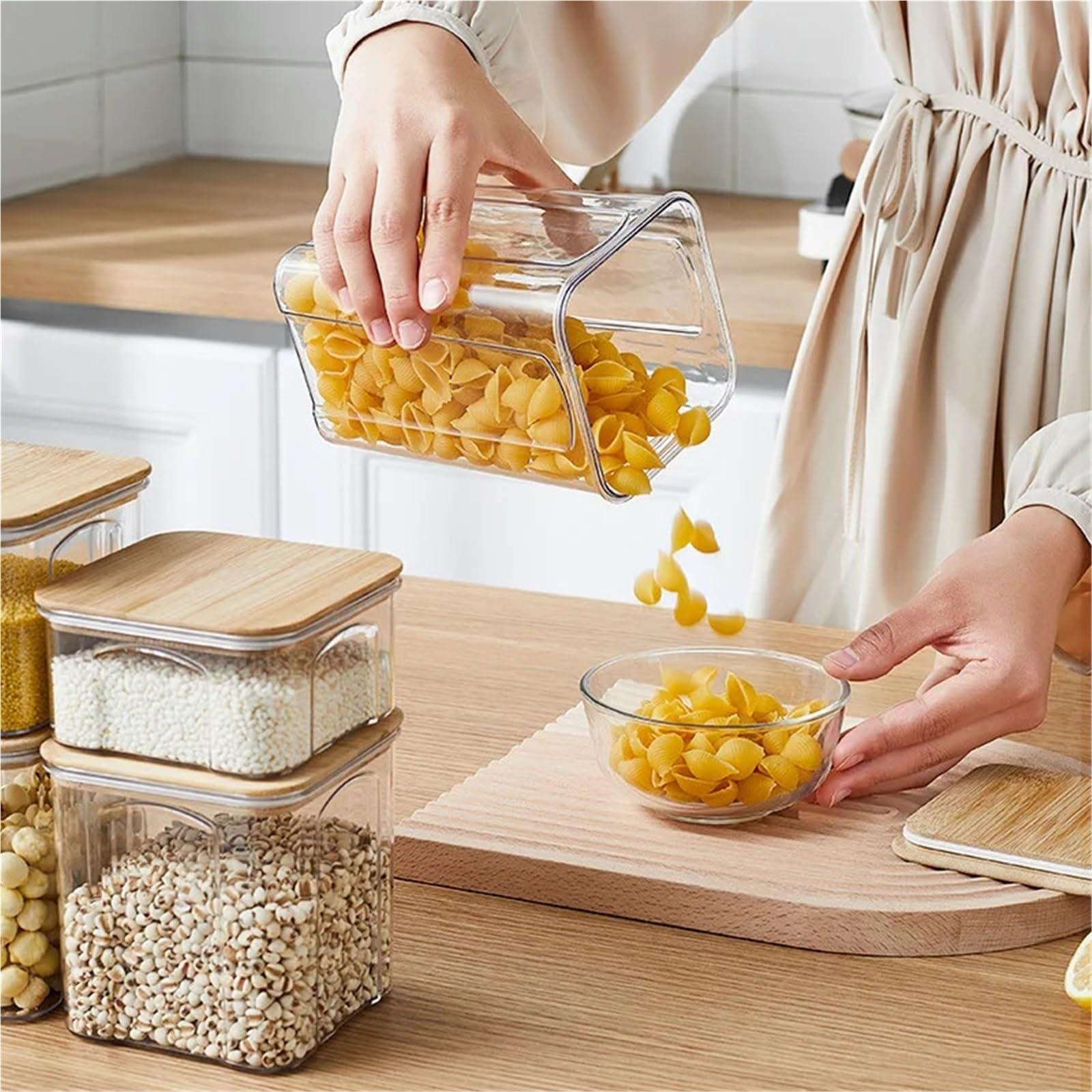 Luftdichter Vorratsbehälter, Kunststoff-Vorratsglas, Nudelbox, Mehrkorn-Tankflasche, getrockneter Früchtetee(2PCS 900ML)