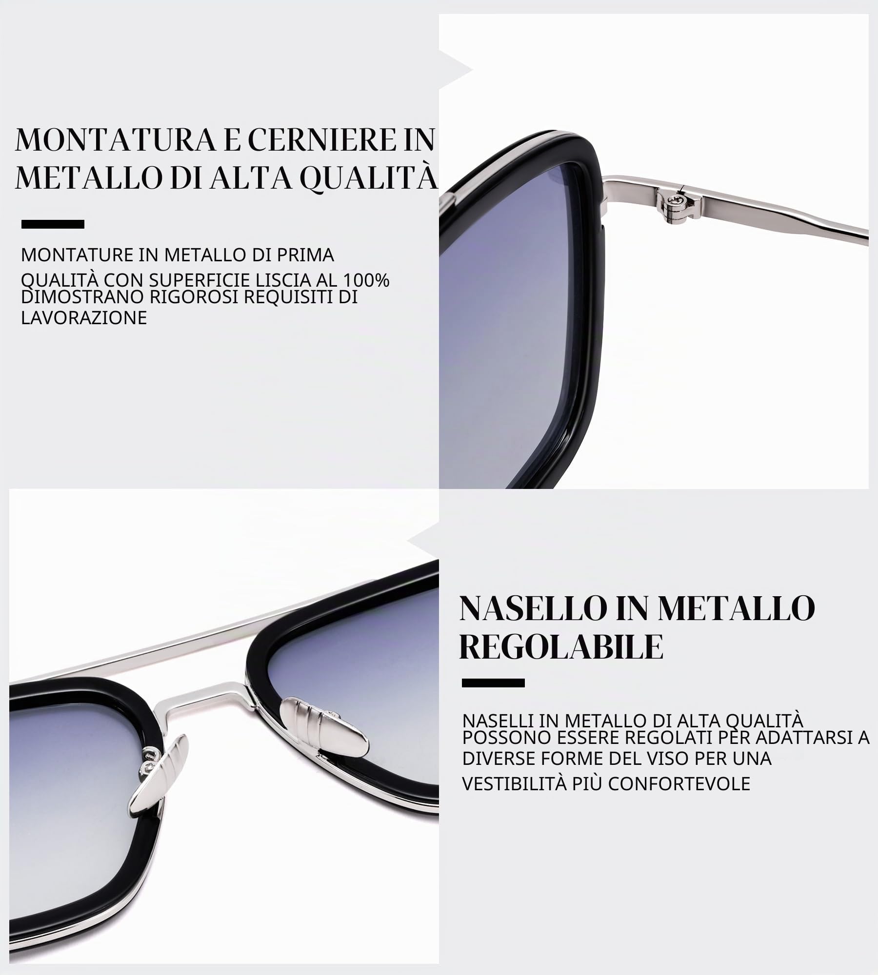 NULOOQ Tony Stark Occhiali da sole polarizzati per uomo - donna vintage Aviator Square Metal Frame Iron Man Edith Occhiali